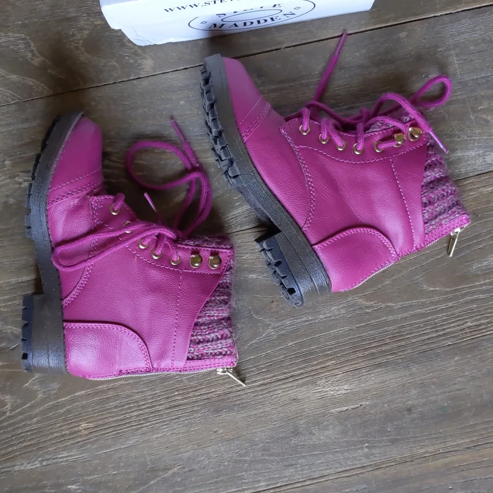 Little Kids Size 10 Steve Madden Pink Tjacksin Zipper Back Lace Up Girl's Boots